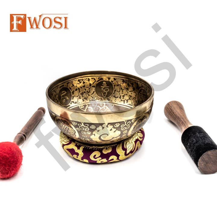 Fwosi - Vendita all'ingrosso Attrezzatura per meditazione - Set di Meditazione con Ciotola Sonora | Ciotola di Guarigione della Dea Saraswati Fatta a Mano | Ciotola Tibetana Antica con Mazzuolo e Cuscino per Yoga6