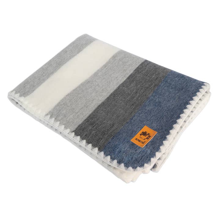 Alpakitas – wholesale Prydnadsfilt – Mysig pläd Alpacka Ull Queen Size (Grå & Blå)