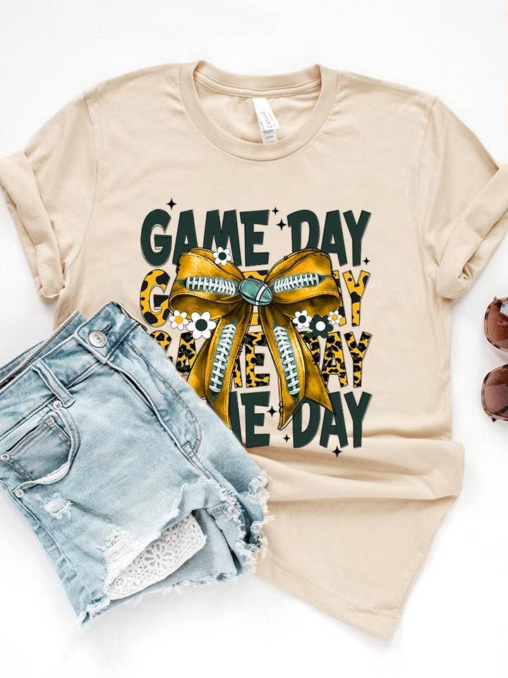 Yellow Football Game Day Bow Graphic Tee for wholesale by COLORBEAR