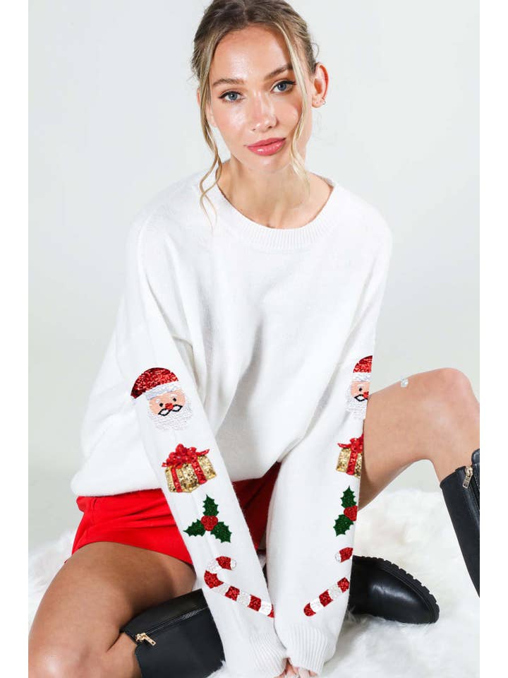 Vine & Love - Wholesale Knit Sweater - Women's - Crew Neck Christmas Sequin Detail Knitted Sweater VT81743D