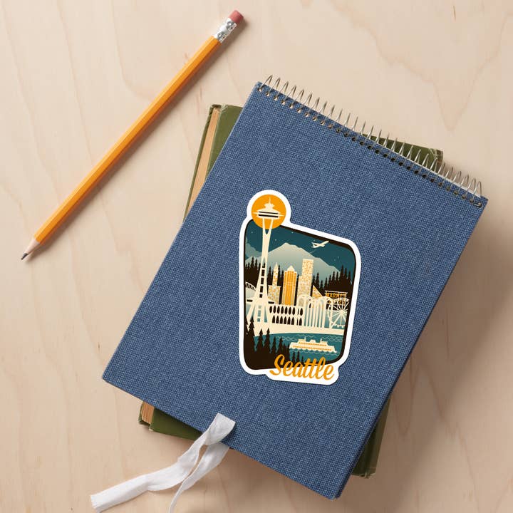 Lantern Press - Wholesale Sticker - STICKERS Seattle, Washington, Retro Skyline
