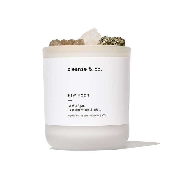 Cleanse & Co. - Wholesale Jar/filled candle - New Moon Intention Crystal Candle1