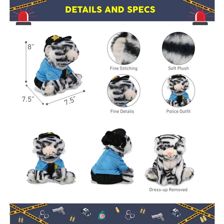 Cota Global - Venta al por mayor Peluche - Niños y bebés - Policía de Peluche - Peluche Súper Suave - Tigre Blanco Rechoncho de 8"