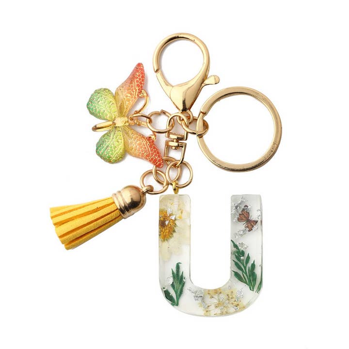 ACCITY - Wholesale Keychain - Women's - Flower Letter Keychain with Yellow Butterfly Charm_CWAB509019