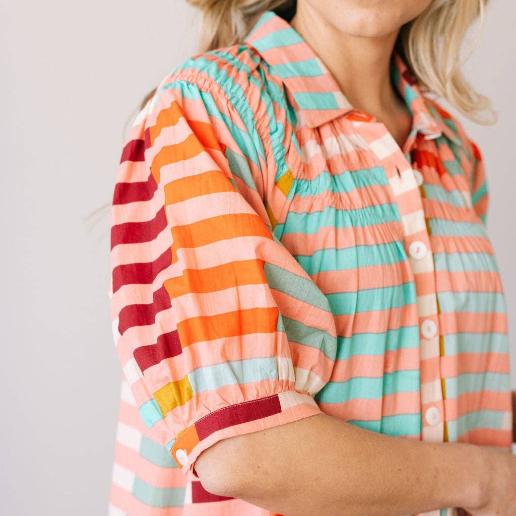 Sunshine Tienda - Wholesale Dress - Women's - Apricot Colorful Stripe Oasis Dress1