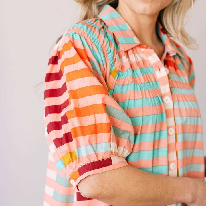 Sunshine Tienda - Wholesale Dress - Women's - Apricot Colorful Stripe Oasis Dress1