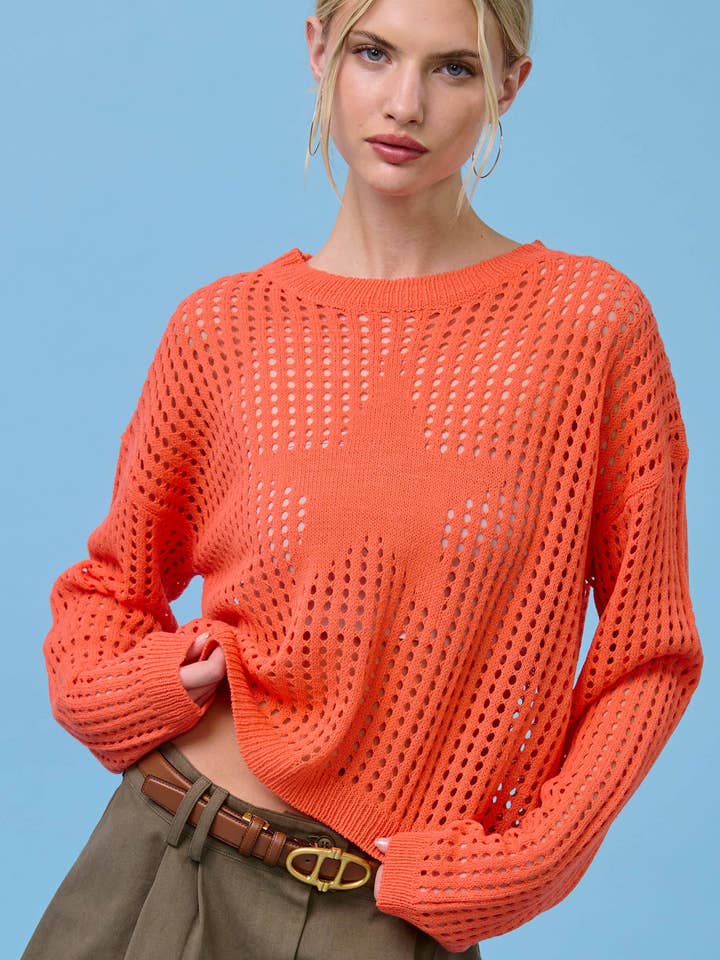 MDS3614-Relaxed Open Knit Hollow Out Star Sweater Pullover for wholesale by La Miel
