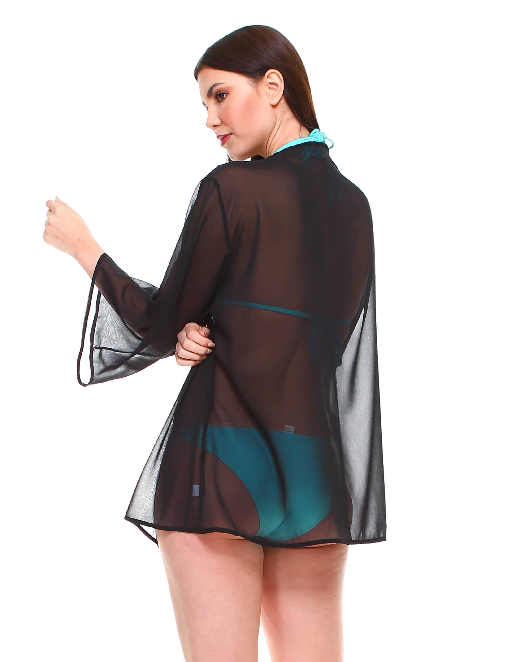 Shop Lev - Vendita all'ingrosso Kimono - Donna - Cardigan oversize con maniche a kimono in chiffon tinta unita3