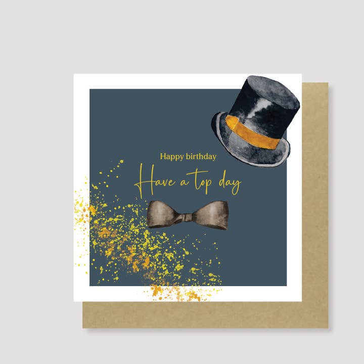 Top Hat Stylish Men's Birthday Greeting Card – Eco Friendly for wholesale by Heather Trefusis Art - Greeting Cards (*US Duties Paid*)