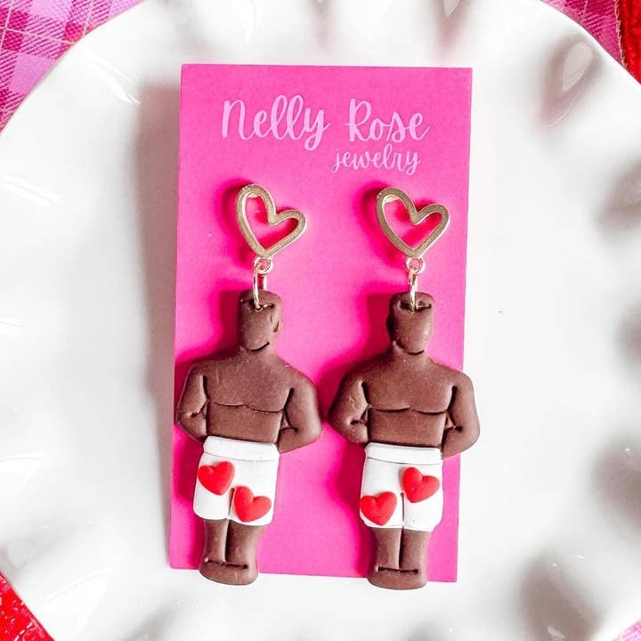 Chocolate Man Earrings - Heart Boxer - Red for wholesale by Nelly Rose Jewelry