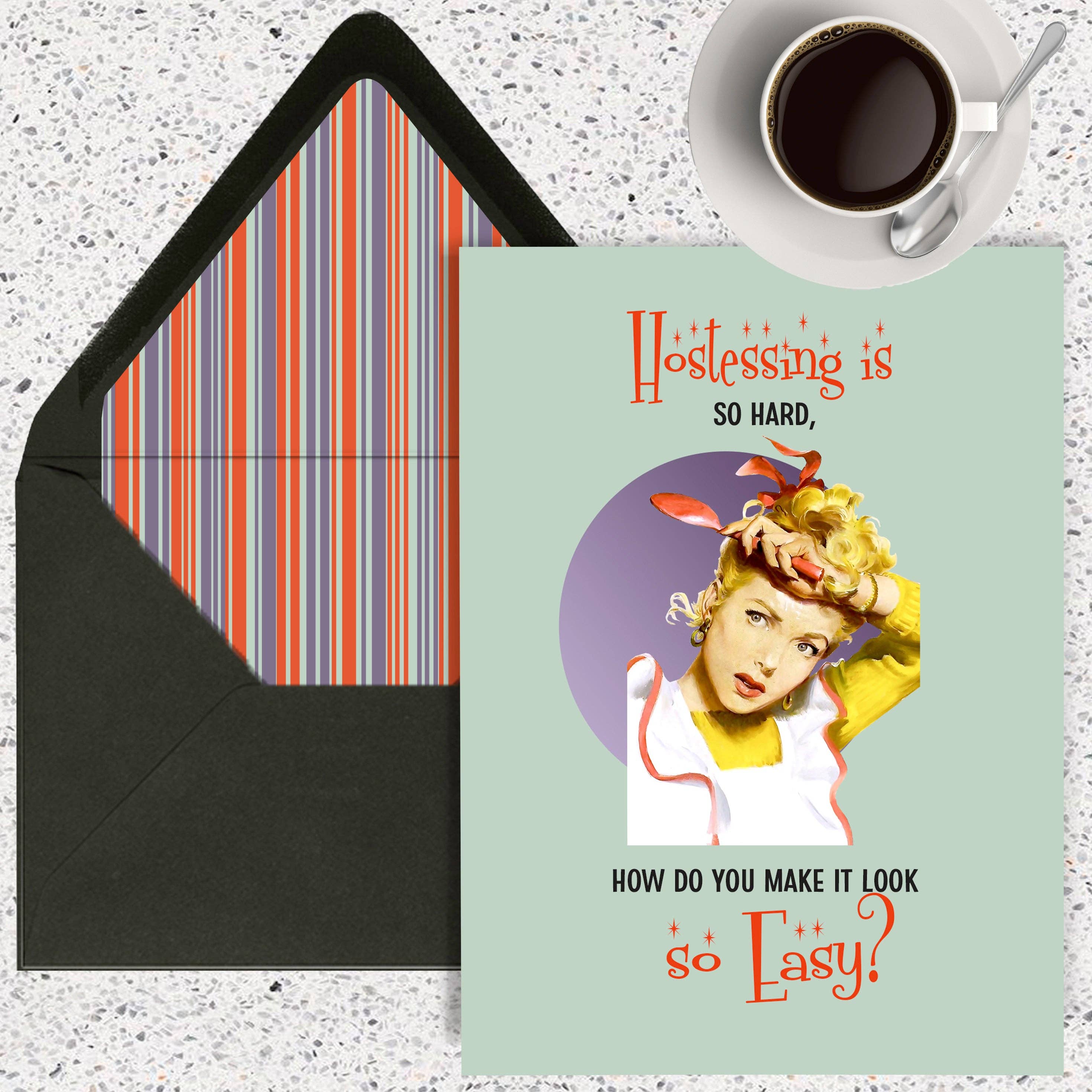 Mod Lounge Paper Company - Wholesale Thank You Card - Hostessing is Hard Funny Thanksgiving Fall Housewife Card1