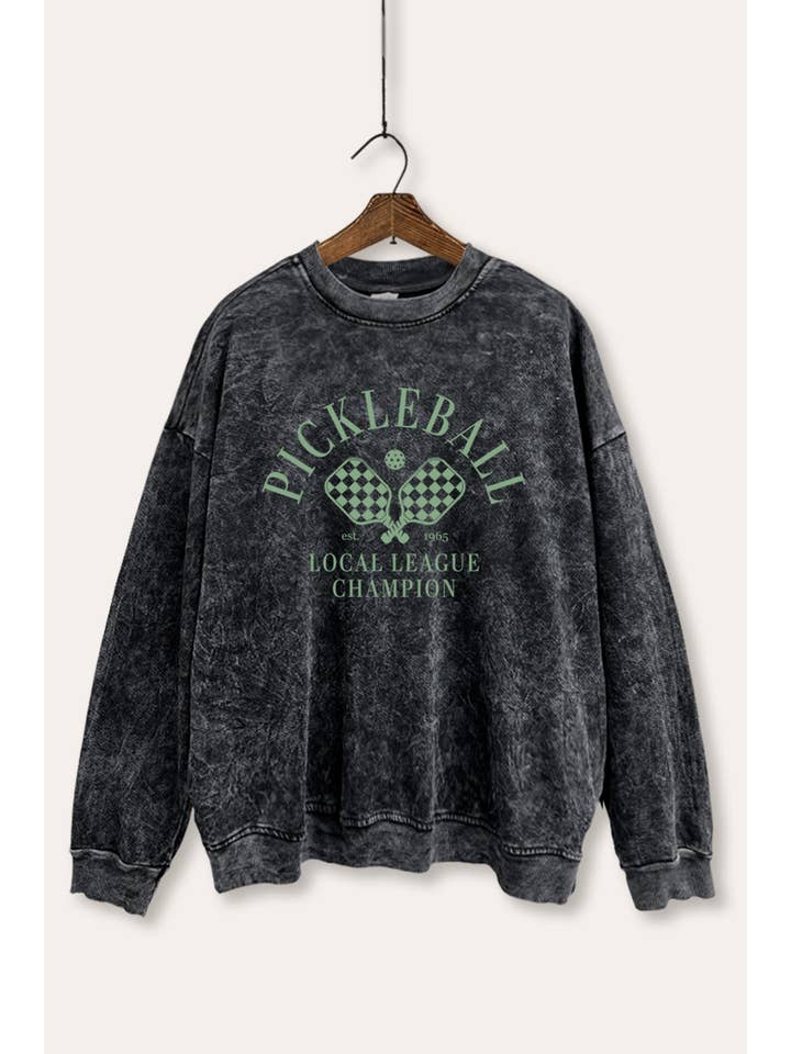 VINTAGE POINT USA - Vente Sweat-shirt à imprimés – femme - SWEATSHIRT DÉLAVÉ MINÉRAL AVEC GRAPHISME DE CHAMPION DE PICKLEBALL