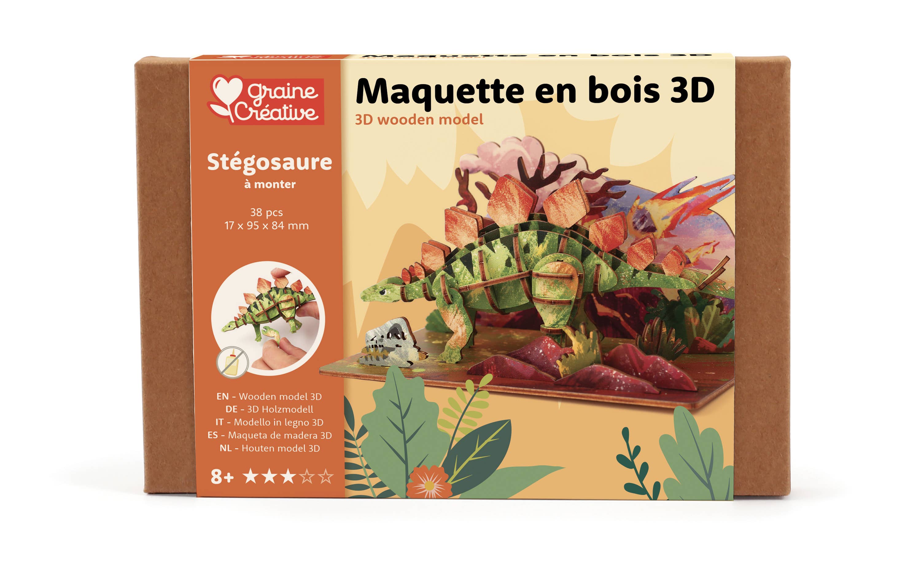Graine Créative - Wholesale DIY Craft Kit - Kids - 3D WOODEN MODEL STEGOSAURUS9
