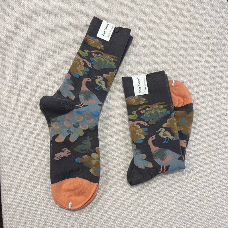 Tourtiwi - Wholesale Socks - Unisex - Oil painting style animal flower print socks9