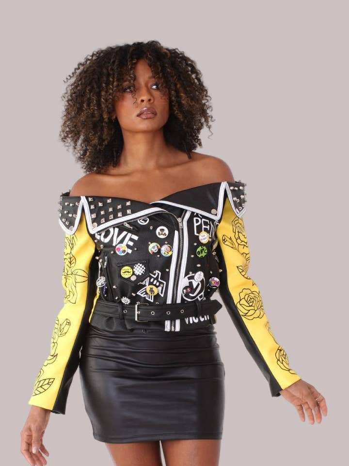 Off-The-Shoulder Leather Jacket -81780 for wholesale by For Her NYC