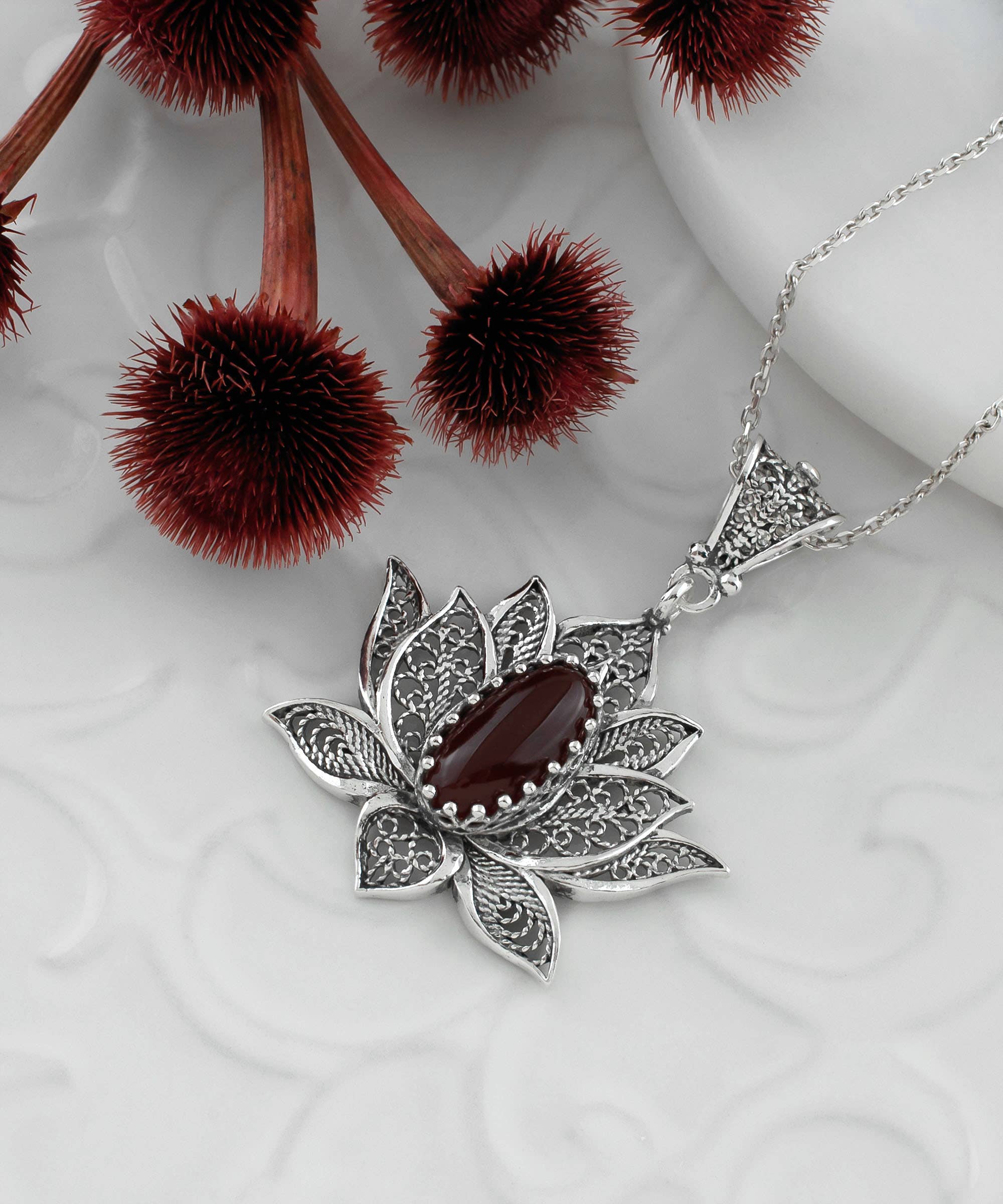 Filigranist Jewelry - Wholesale Pendant/Charm Necklace - Sterling Silver  Lotus Carnelian Pendant Necklace5