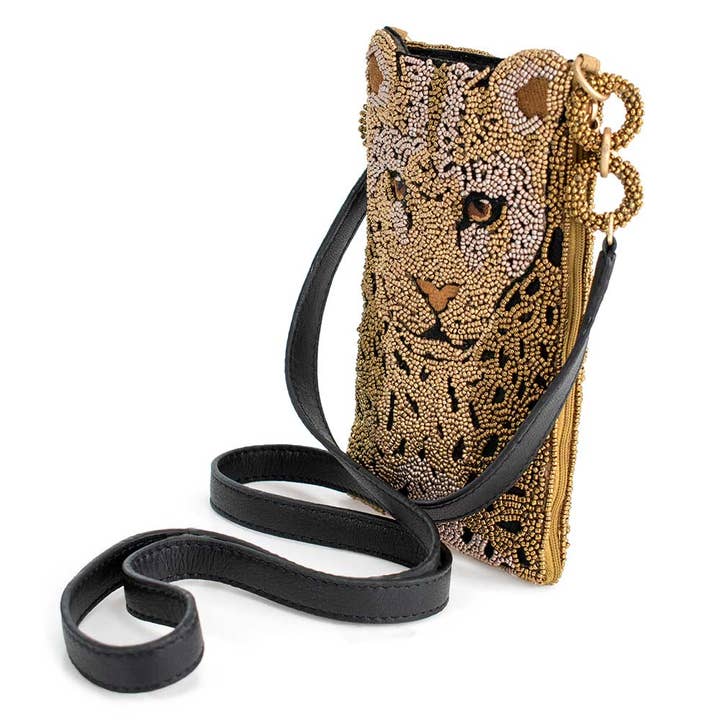 Mary Frances Accessories - Wholesale Crossbody Bag - Women's - Gone Wild Beaded Leopard Crossbody Phone Bag
