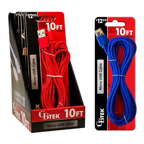 SALE - CBTEK Micro USB 10ft Nylon Cables for wholesale by CB Distributors, Inc.