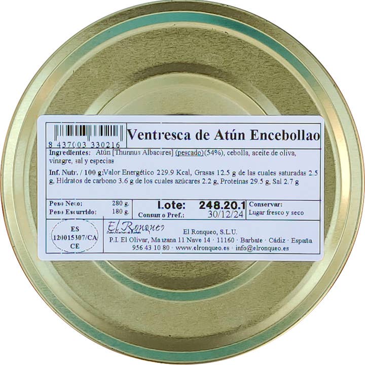 El Ronqueo - Wholesale Tinned fish - Tuna belly with onion with olive oil 280 g.3