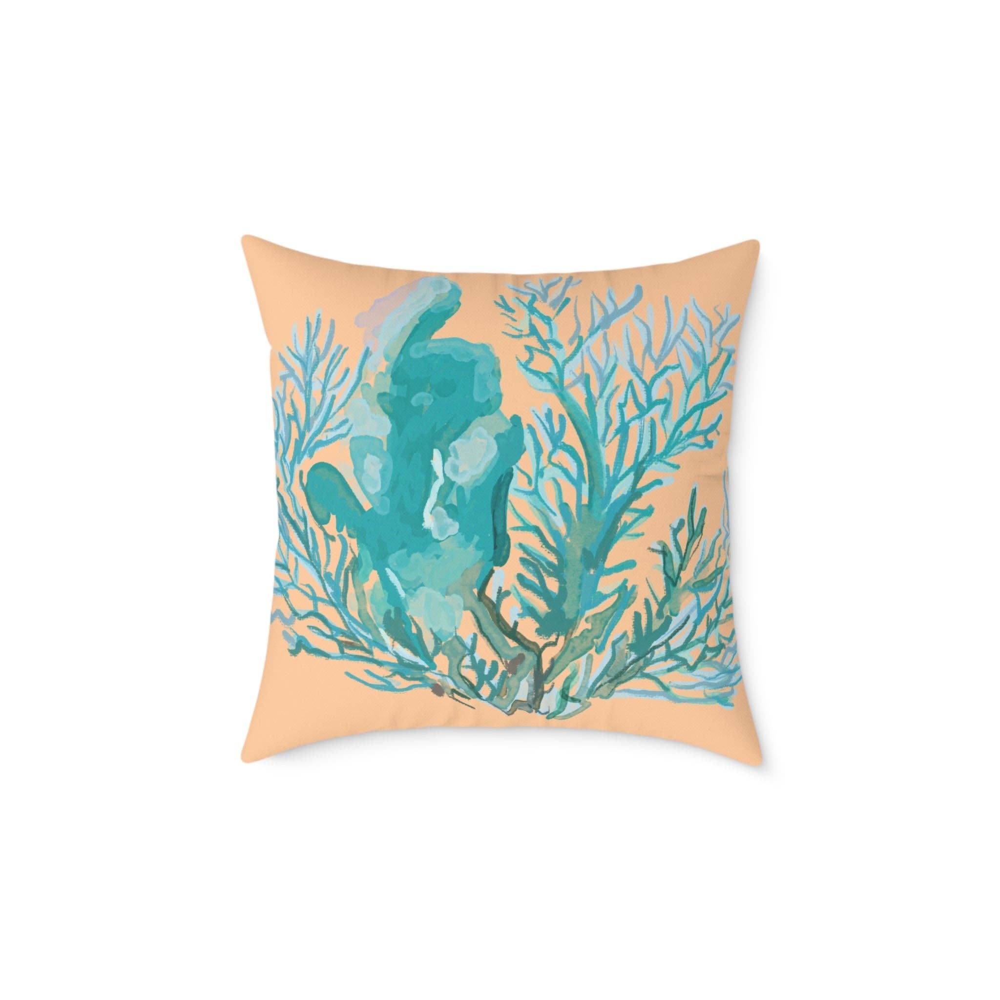 Blue Cava - Wholesale Throw/Decorative Pillow - Coastal Coral Square Poly Canvas Pillow - Ocean-Inspired Home Decor2