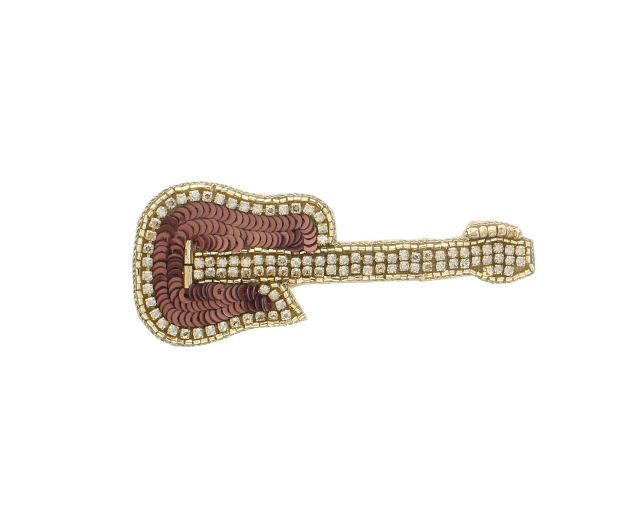 HHH Designs - Wholesale Brooch - Embroidered Guitar brooch, Peach or Rose Gold, each1