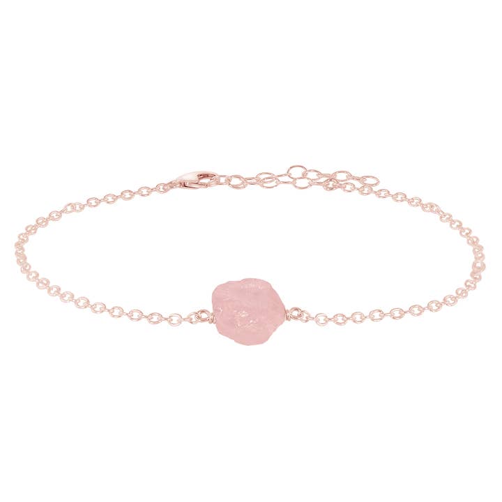 Bracelet de cheville pépite en cristal de quartz rose brut pour la vente par Luna Tide
