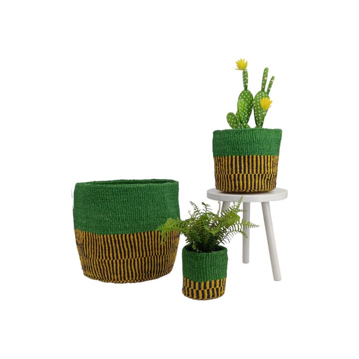 KIJANI - Green and Yellow checkered Basket set for wholesale by NinaNest Home gifts