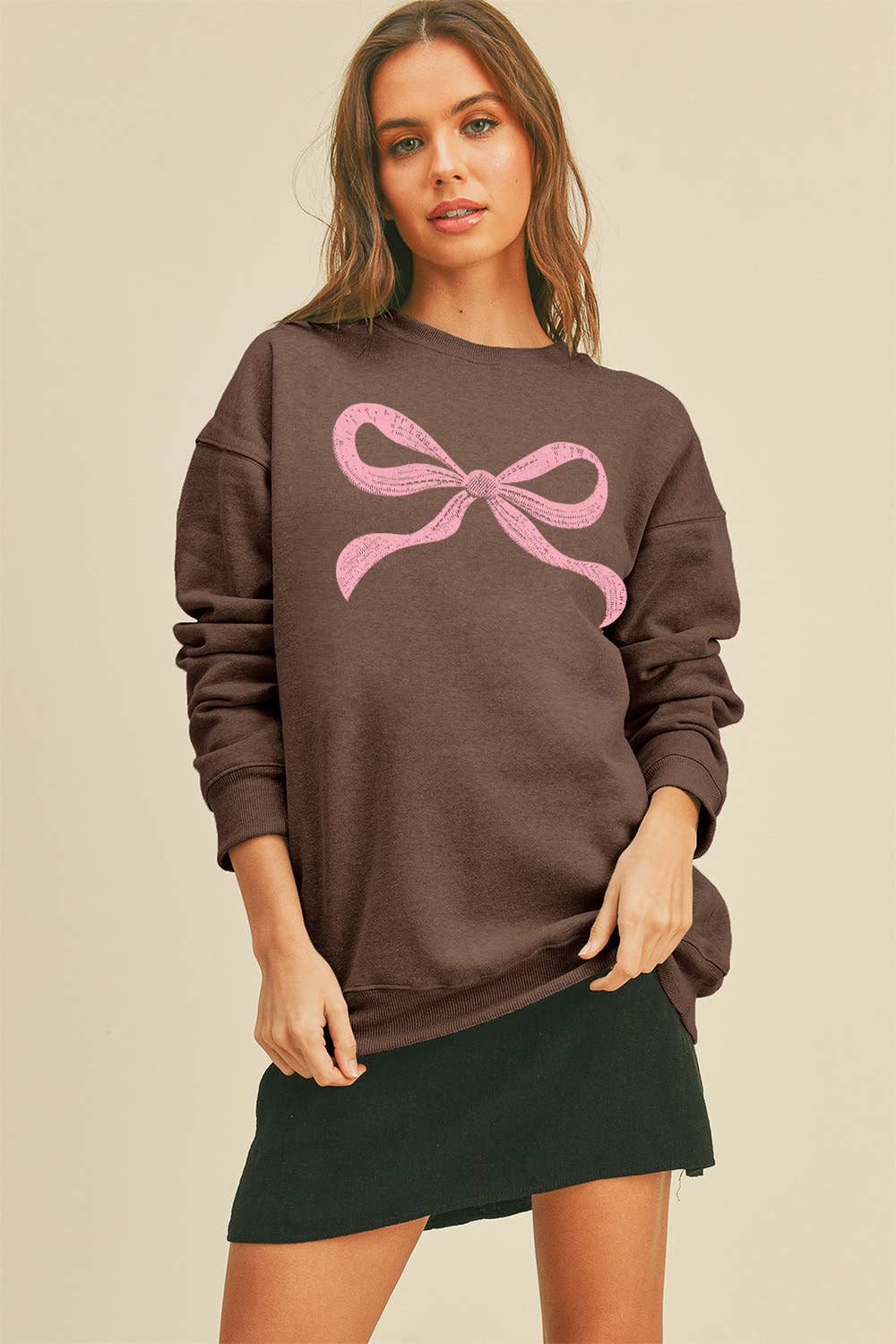 Honestee - Venta al por mayor Sudadera estampada - Mujer - Sudadera gráfica de manga larga con lazo12