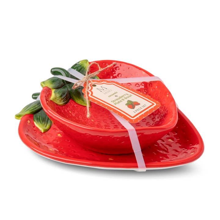 Core Home - Wholesale Bowl - Ceramic Strawberry Bowl & Plate Set