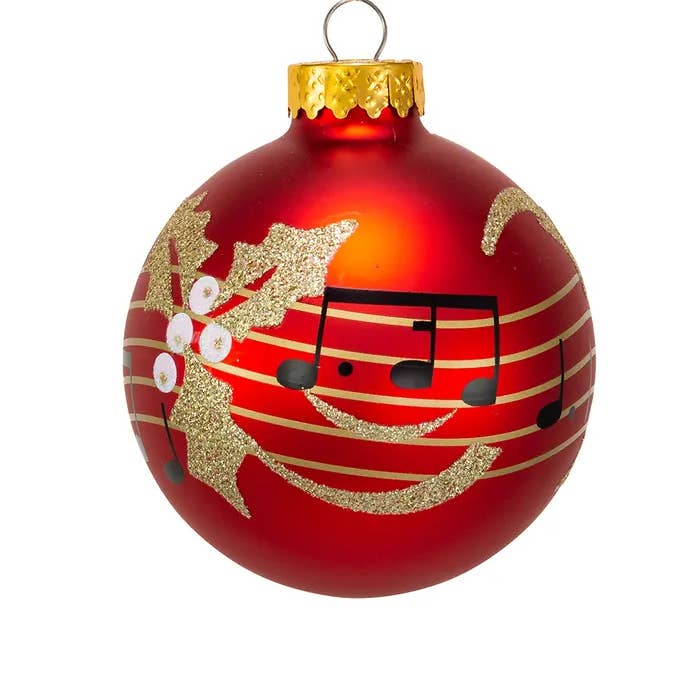 80MM RED W/MUSIC NOTES GLASS BALLS 6P for wholesale by Kurt S. Adler, Inc.