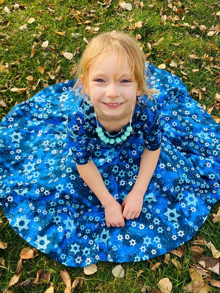 Star of David Hanukkah/ Passover Twirly Dress for wholesale by Little dress shoppe