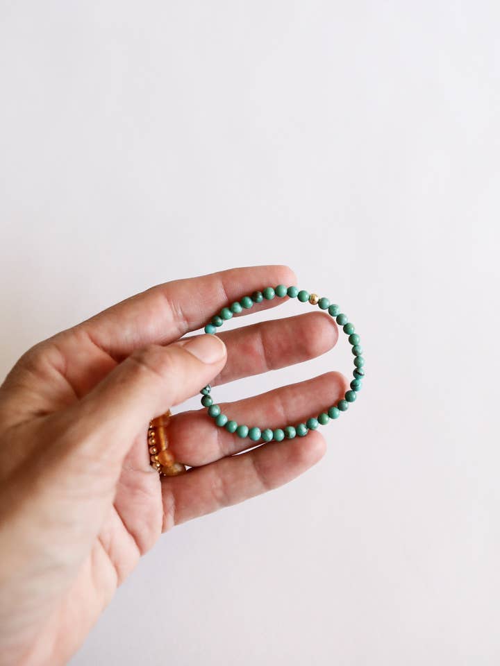 Natural Turquoise + 14k Gold Filled Beaded Stretch Bracelet for wholesale by CanyonLeaf