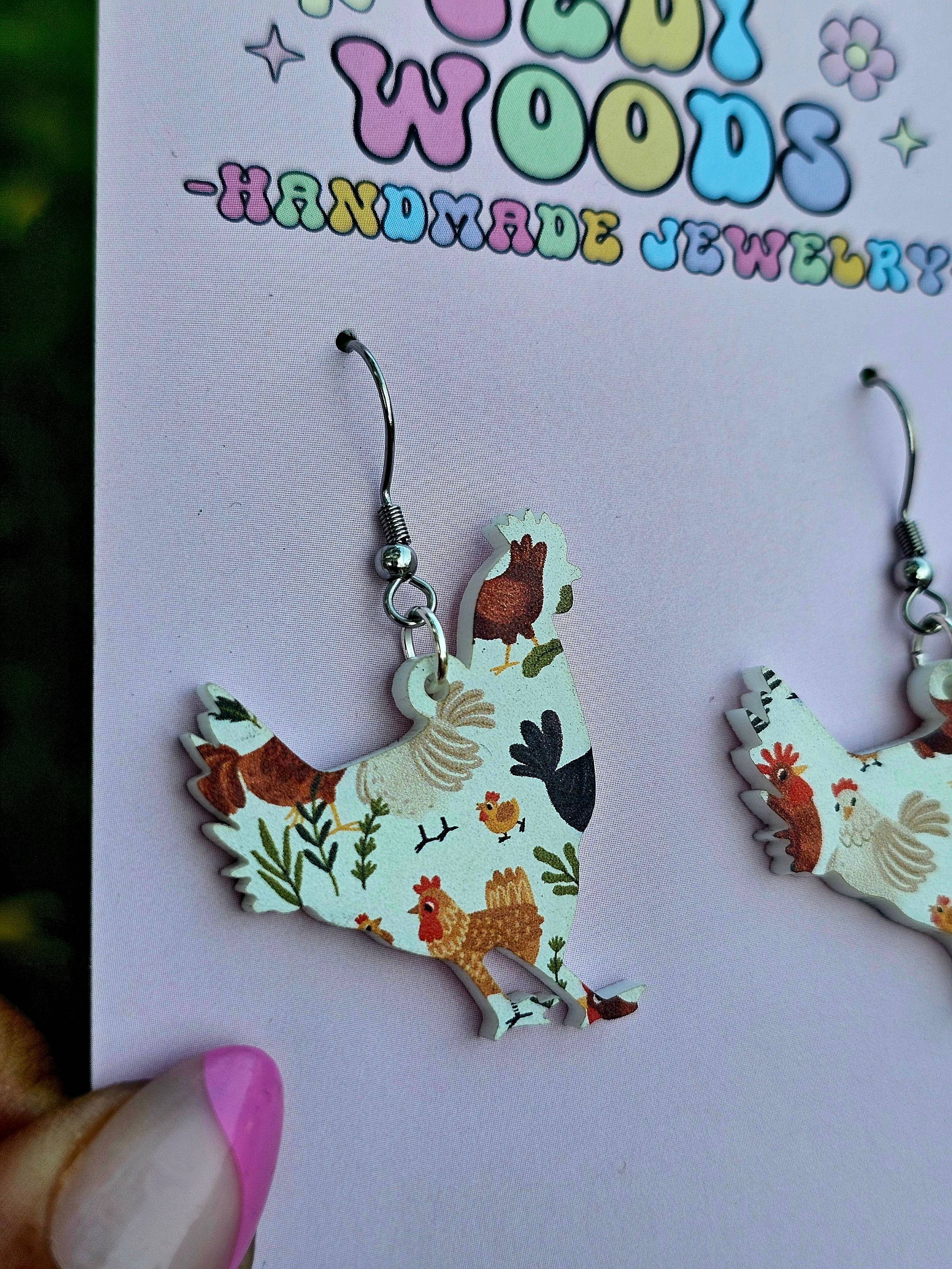 Jedi Woods LLC - Vente Boucles d'oreilles pendantes - Boucles d'oreilles en forme de poulet avec détails en acier inoxydable3