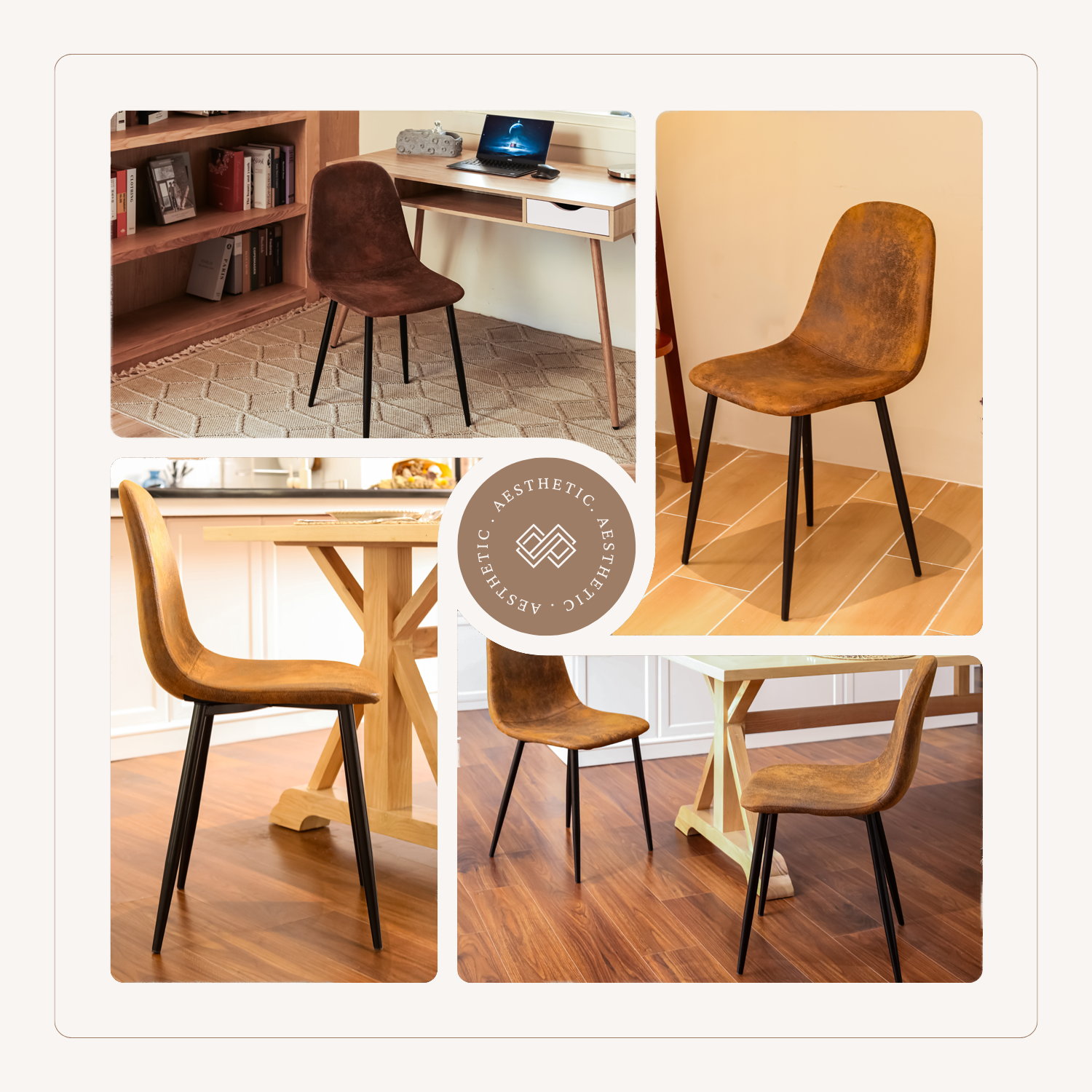 Urban Meuble – wholesale Stol – Set med 4 vintage skandinaviska matstolar i retro brunt mocka CHARLTON SUEDE BROWN12