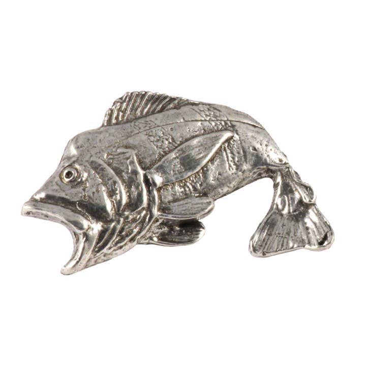 Creative Pewter Designs – wholesale Nål och knapp för kavajslag – Påfågel Bas fisk hoppande tenn Lapel Pin eller Magnet F0951