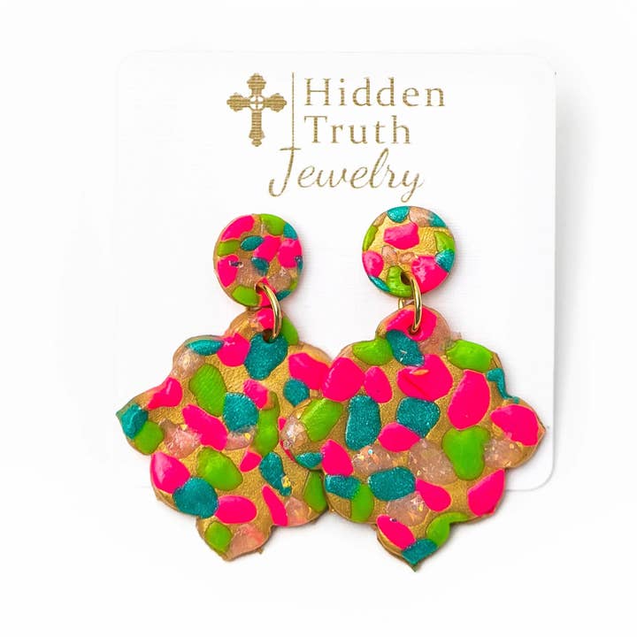 Pink, Turquoise & Green Confetti Dangles for wholesale by Hidden Truth Jewelry