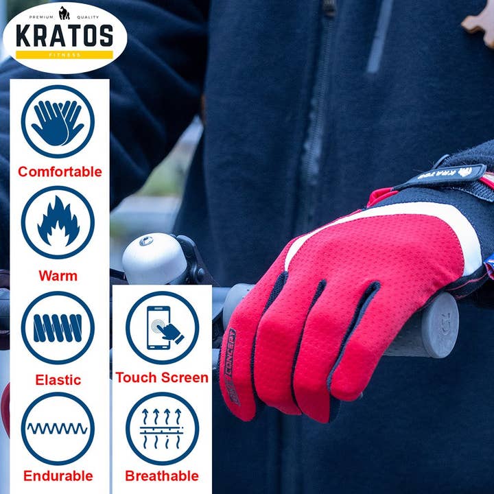 Kratos - Wholesale Gloves - Unisex - Mountain Biking Gloves | Full Finger Padded Cycling Gloves - RED5