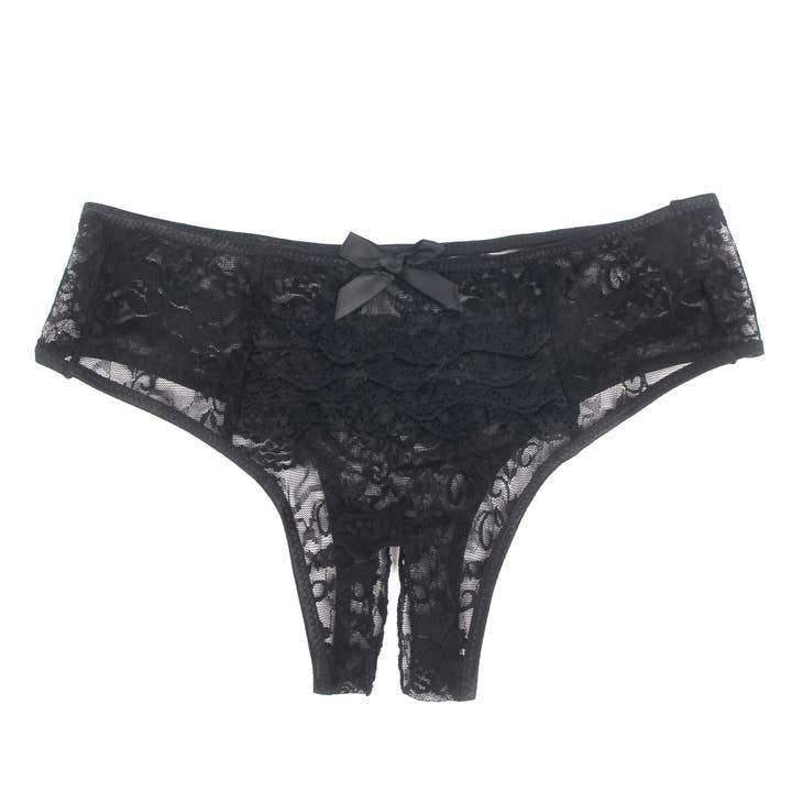 Black Open Lace Panties with Satin Bow for wholesale on Faire3