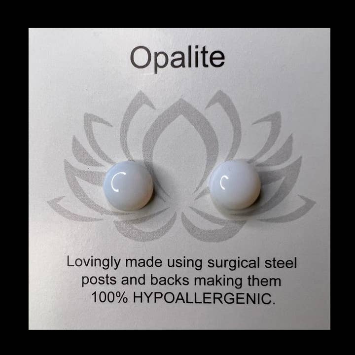 Opalite Gemstone Post Earrings/8mm Cabochon for wholesale by bits of inspired living