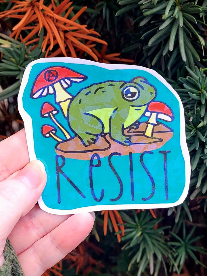 Resist Frog Sticker // glitter or gloss// waterproof vinyl for wholesale by Femmearchist