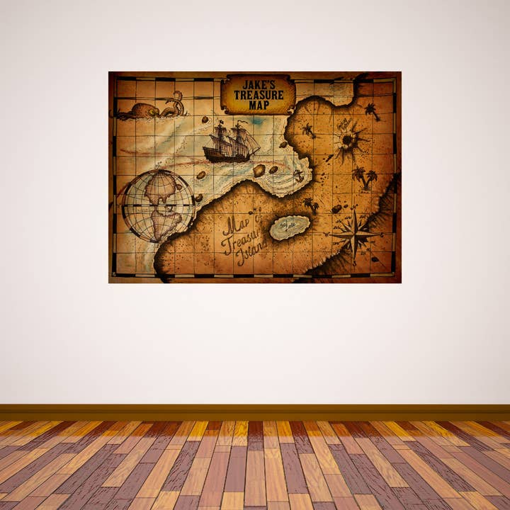 Autocollant mural pirate Carte au trésor avec nom personnalisé pour la vente par Themed