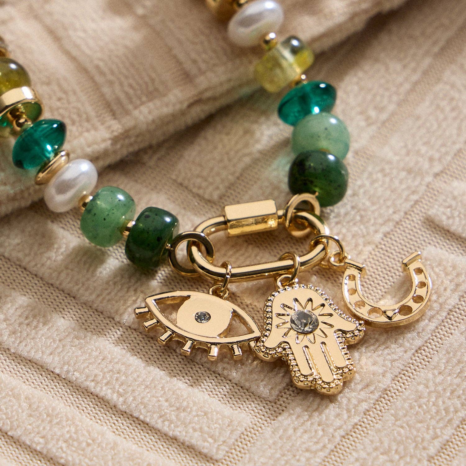 Frem - Wholesale Charm/Dangle Bracelet - Vibrant Beaded Bracelet with Gold-Tone Trio Charms9