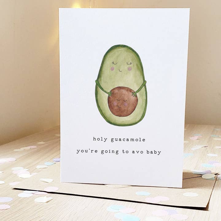 Hellige Guacamole, du skal til Avo Baby - Lykønskningskort for engroshandel hos The Curious Cactus