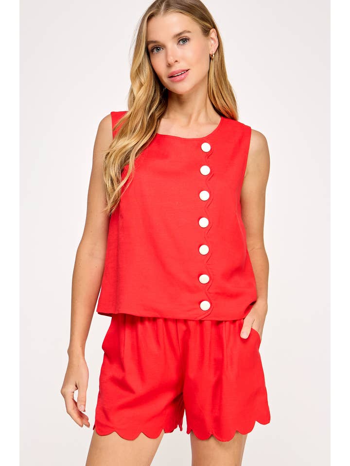 Strut & Bolt - Wholesale Blouse - Women's - Scallop Linen Sleeveless Top