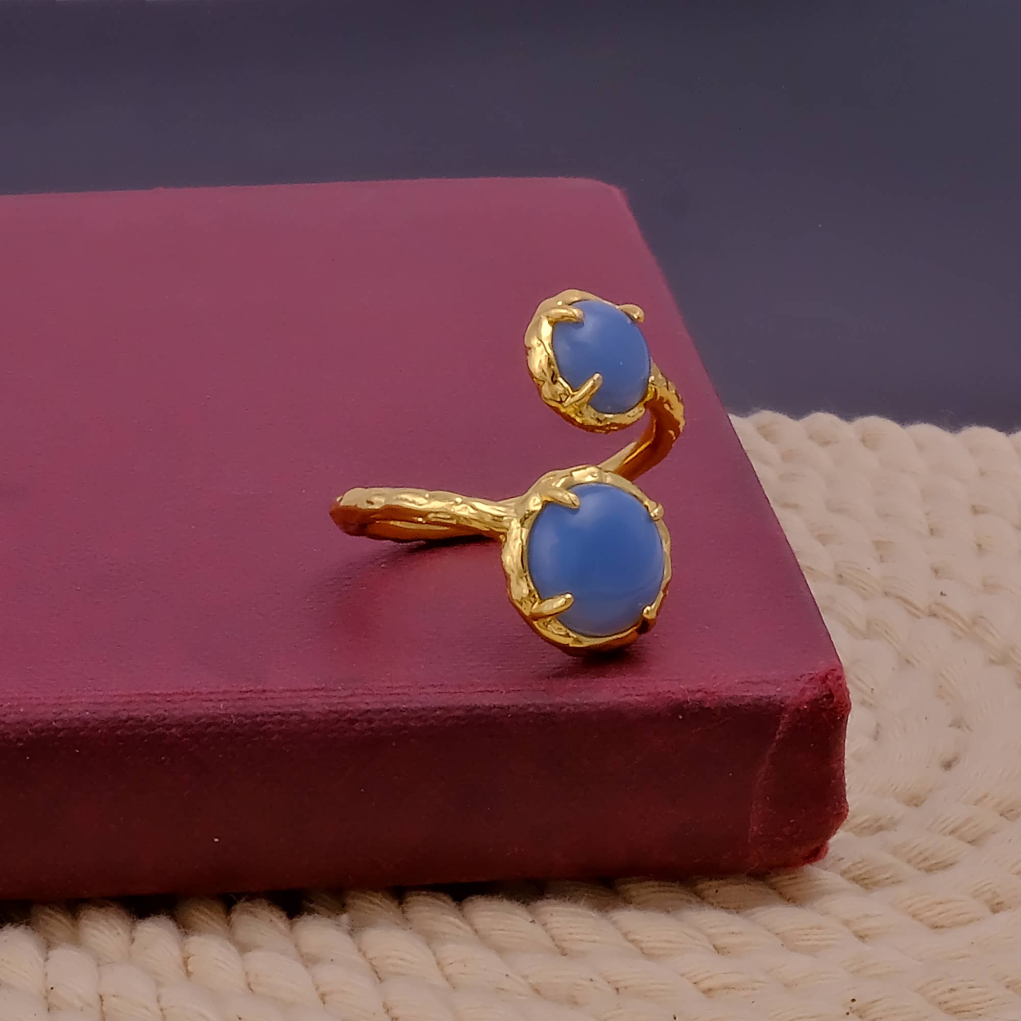 El Joyero – wholesale Ring med flera stenar – Blå Opal Dubbel Sten Textur Band Kloliknande Justerbara Ringar1