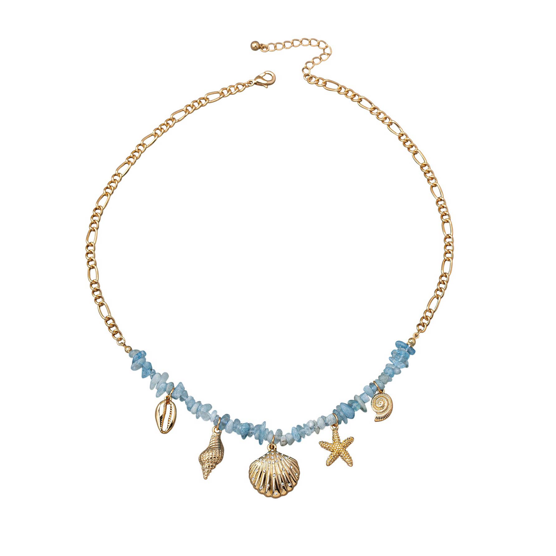Last True Angel – Engroshandel Halskæde med vedhæng – Halskæde med blå sten og strandcharme i guld0