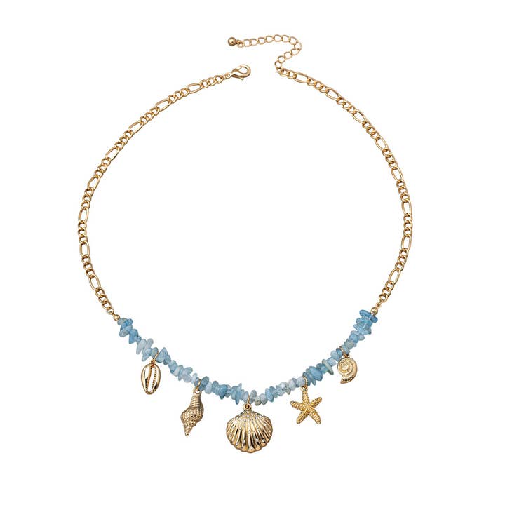 Last True Angel – Engroshandel Halskæde med vedhæng – Halskæde med blå sten og strandcharme i guld0