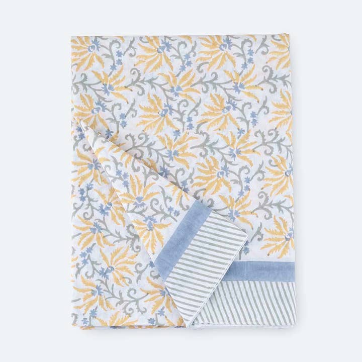 Hand Block-Printed Floral Table Cloth for wholesale by Eyaas