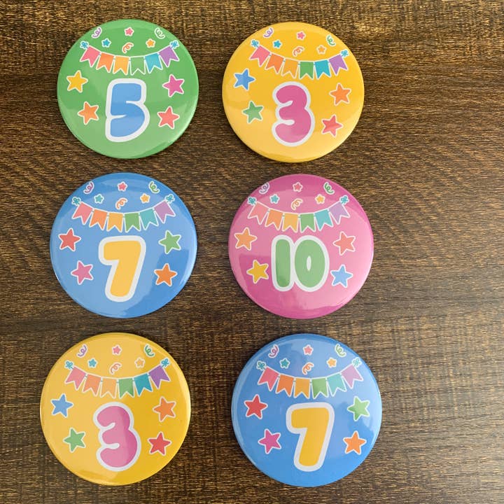 Birthday number Badges for wholesale by Spotty Sketches
