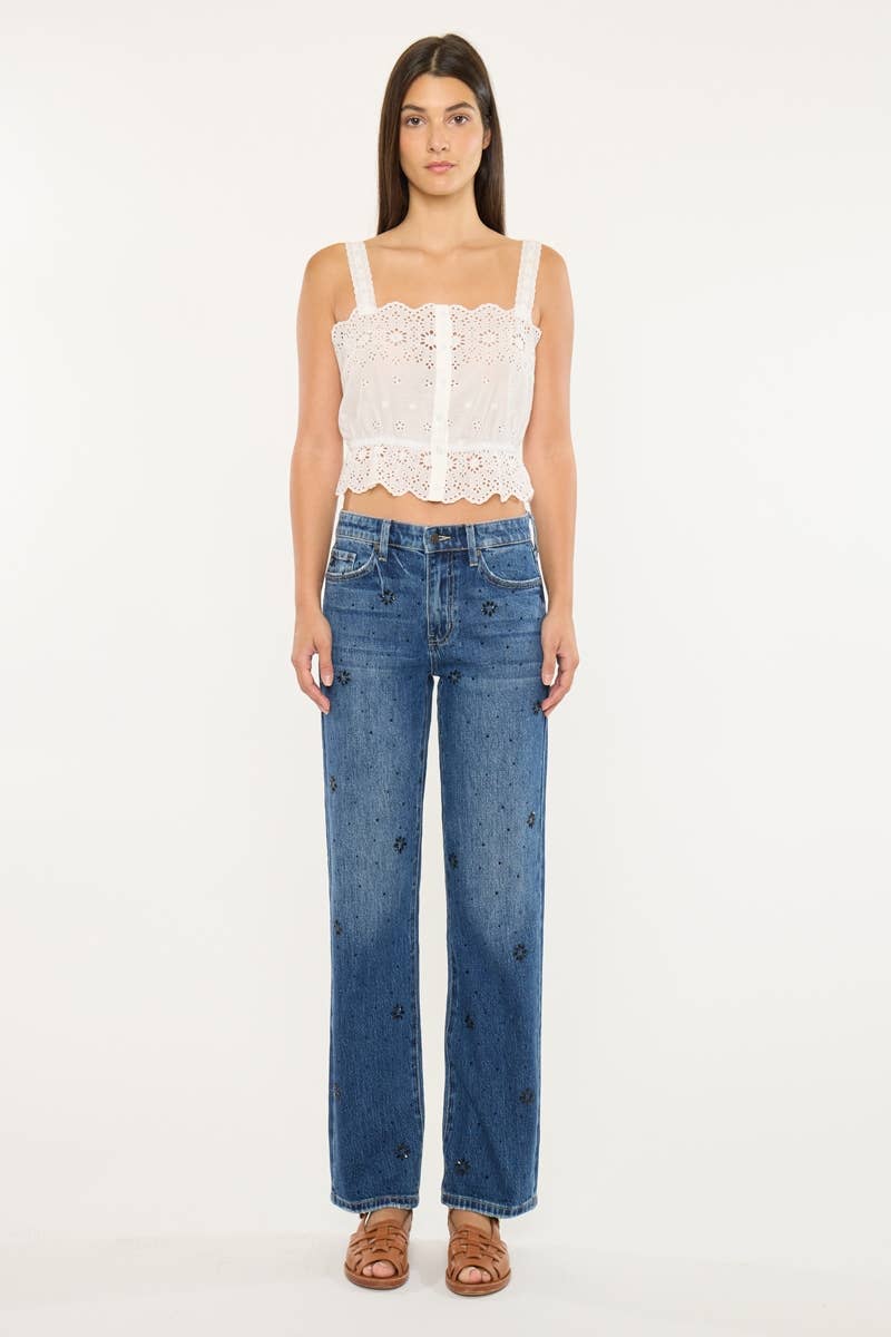 DONKER HOGE TAILLE RECHTE JEANS-KC2177D voor groothandel op Faire7